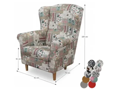 Detail produktu KONDELA Charlot kreslo (ušiak) vzor patchwork Viorica 1