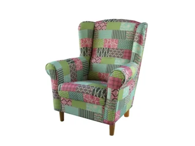 KONDELA Charlot kreslo (ušiak) vzor patchwork M1