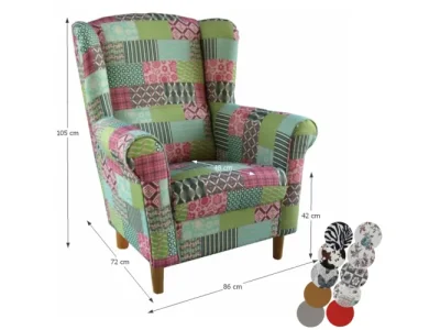 Detail produktu KONDELA Charlot kreslo (ušiak) vzor patchwork M1