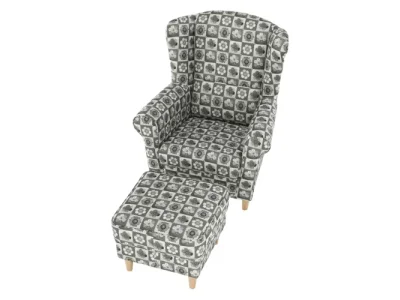 Detail produktu KONDELA Astrid kreslo (ušiak) s taburetkou vzor patchwork N1