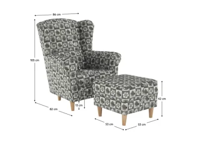 Detail produktu KONDELA Astrid kreslo (ušiak) s taburetkou vzor patchwork N1