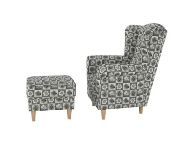 Detail produktu KONDELA Astrid kreslo (ušiak) s taburetkou vzor patchwork N1