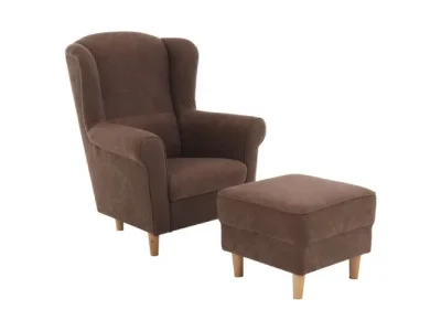KONDELA Astrid kreslo (ušiak) s taburetkou hnedá