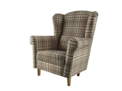 Detail produktu KONDELA Charlot kreslo (ušiak) buk / hnedá károvaná