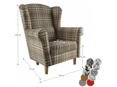 Detail produktu KONDELA Charlot kreslo (ušiak) buk / hnedá károvaná