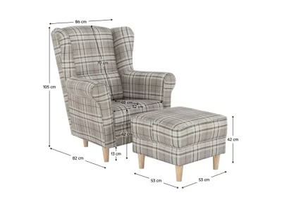 Detail produktu KONDELA Astrid kreslo (ušiak) s taburetkou buk / hnedá károvaná