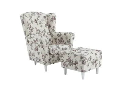 KONDELA Astrid kreslo (ušiak) s taburetkou rose 18