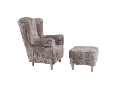 Detail produktu KONDELA Astrid kreslo (ušiak) s taburetkou buk / hnedý vzor (Vintage 1026)