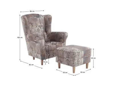 Detail produktu KONDELA Astrid kreslo (ušiak) s taburetkou buk / hnedý vzor (Vintage 1026)