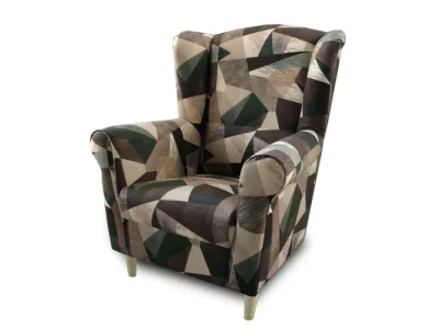 KONDELA Charlot kreslo (ušiak) hnedozelený vzor