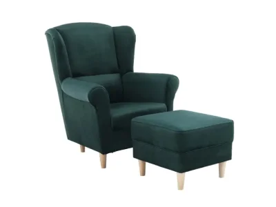 KONDELA Astrid kreslo (ušiak) s taburetkou smaragdová