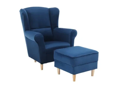 Detail produktu KONDELA Astrid kreslo (ušiak) s taburetkou modrá