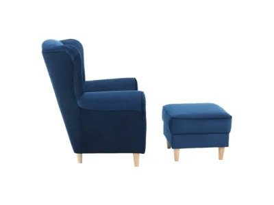 Detail produktu KONDELA Astrid kreslo (ušiak) s taburetkou modrá