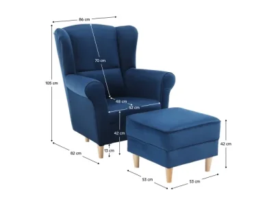 Detail produktu KONDELA Astrid kreslo (ušiak) s taburetkou modrá