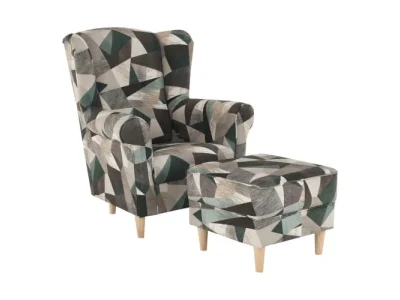Detail produktu KONDELA Astrid kreslo (ušiak) s taburetkou hnedozelený vzor