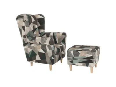Detail produktu KONDELA Astrid kreslo (ušiak) s taburetkou hnedozelený vzor