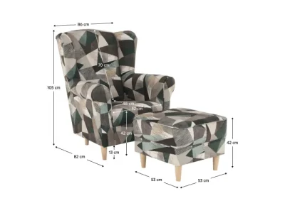 Detail produktu KONDELA Astrid kreslo (ušiak) s taburetkou hnedozelený vzor