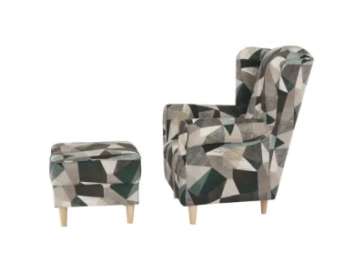 Detail produktu KONDELA Astrid kreslo (ušiak) s taburetkou hnedozelený vzor