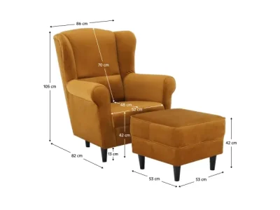 Detail produktu KONDELA Astrid kreslo (ušiak) s taburetkou horčicová