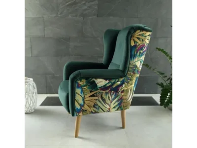 Detail produktu KONDELA Belek kreslo (ušiak) smaragdová / jungle vzor / buk