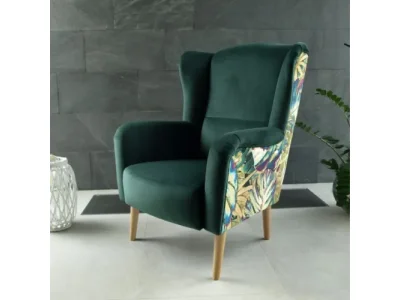 Detail produktu KONDELA Belek kreslo (ušiak) smaragdová / jungle vzor / buk