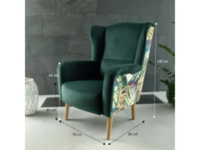 Detail produktu KONDELA Belek kreslo (ušiak) smaragdová / jungle vzor / buk