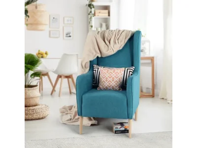 Detail produktu KONDELA Bredly kreslo (ušiak) tyrkysová / buk