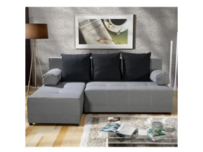 KONDELA Mexx L rohová sedačka s rozkladom a úložným priestorom sivá / čierna