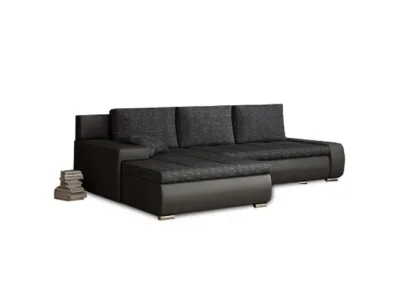 KONDELA Tramp L/P rohová sedačka s rozkladom a úložným priestorom čierna / čierna melírovaná
