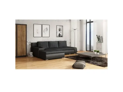 Detail produktu KONDELA Tramp L/P rohová sedačka s rozkladom a úložným priestorom čierna / čierna melírovaná