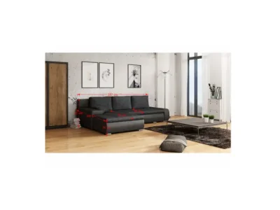 Detail produktu KONDELA Tramp L/P rohová sedačka s rozkladom a úložným priestorom čierna / čierna melírovaná