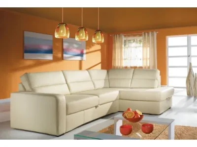 PYKA Modern P kožená rohová sedačka s rozkladom smotanová (G105)