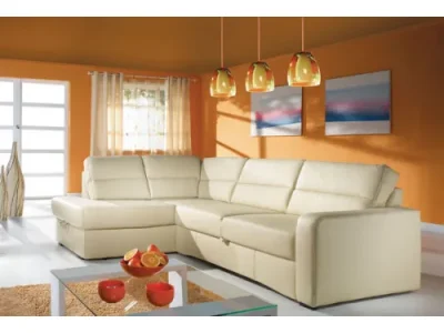 PYKA Modern L kožená rohová sedačka s rozkladom smotanová (G105)