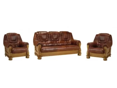 PYKA Roma 3N+1+1 kožená sedacia súprava drevo D3 / hnedá (S42)