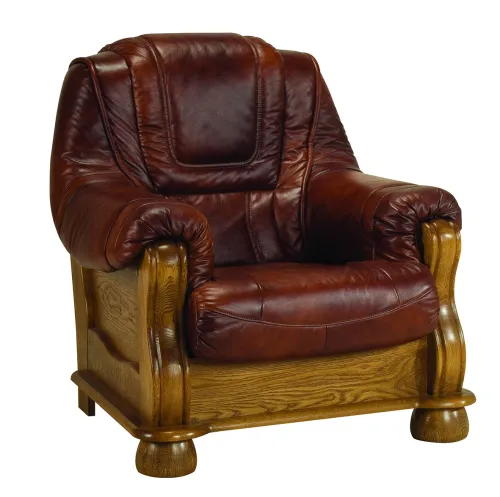 PYKA Roma kožené kreslo drevo D3 / hnedá (S42)