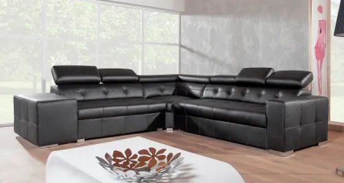 PYKA Etna II L kožená rohová sedačka s barom čierna (S16)