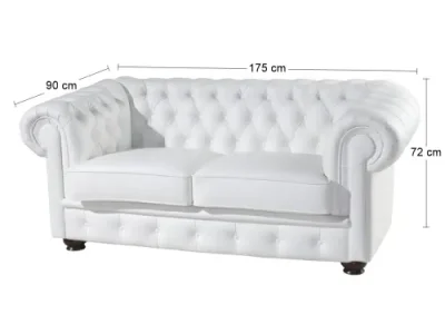 Detail produktu PYKA Chesterfield kožená dvojsedačka wenge / biela (White snow)