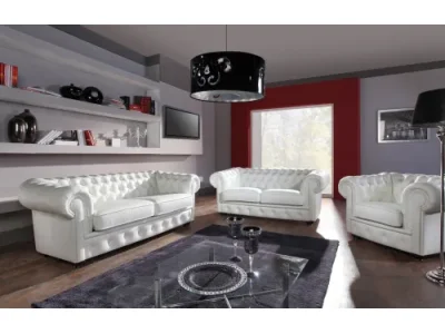 PYKA Chesterfield kožená sedacia súprava wenge / biela (White snow)