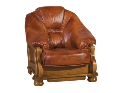 PYKA Lord kožené kreslo drevo D3 / hnedá (S41)