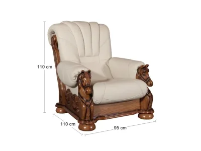 Detail produktu PYKA Mustang kožené kreslo drevo D3 / smotanová (G105)