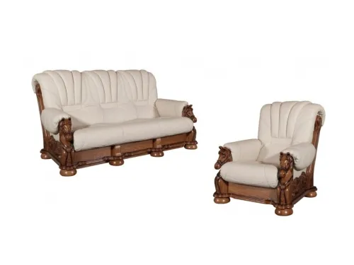 PYKA Mustang kožená sedacia súprava drevo D3 / smotanová (G105)