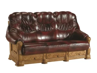 PYKA Kevin kožená trojsedačka drevo D3 / tmavohnedá (S43)