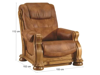 Detail produktu PYKA Cezar II kožené kreslo drevo D3 / svetlohnedá (S45)