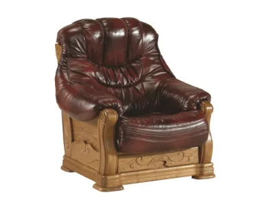 PYKA Kevin kožené kreslo drevo D3 / tmavohnedá (S43)