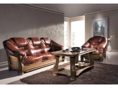 PYKA Lord kožená sedacia súprava drevo D3 / hnedá (S41)