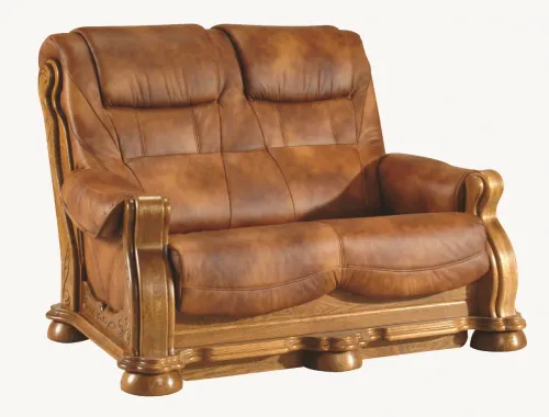 PYKA Cezar II kožená dvojsedačka drevo D3 / svetlohnedá (S45)