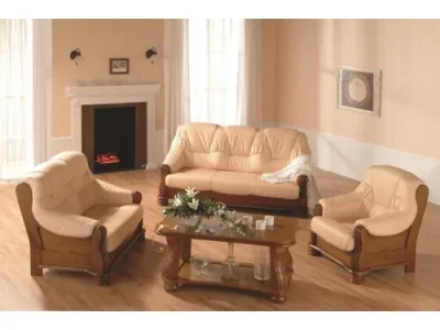 PYKA Adam kožená sedacia súprava drevo D3 / svetlomarhuľová (Rose white)