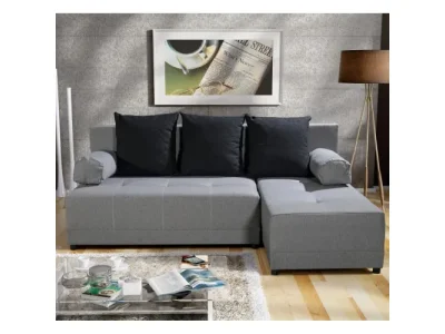 KONDELA Mexx P rohová sedačka s rozkladom a úložným priestorom sivá / čierna