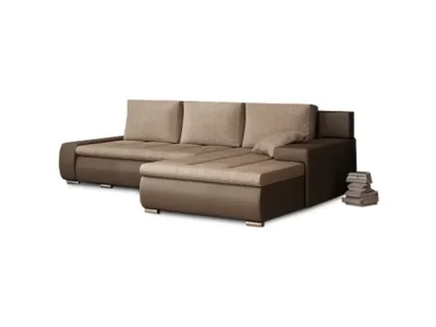 KONDELA Tramp L/P rohová sedačka s rozkladom a úložným priestorom hnedá / hnedosivá melírovaná