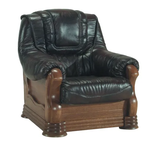 PYKA Aneta II kožené kreslo drevo D3 / tmavohnedá (DTS53)